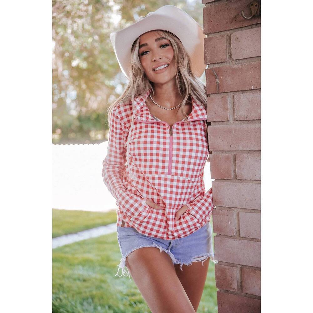 NEW AMPERSAND AVE halfzip hoodie in ladybug picnic